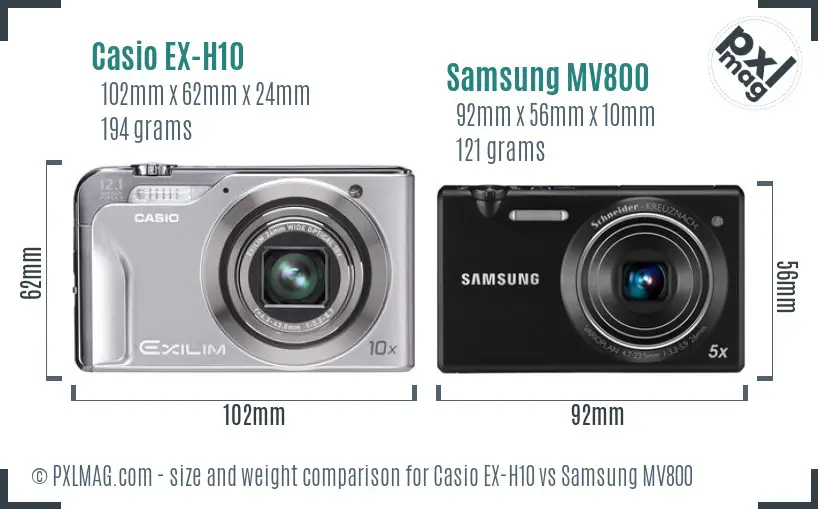 Casio EX-H10 vs Samsung MV800 size comparison