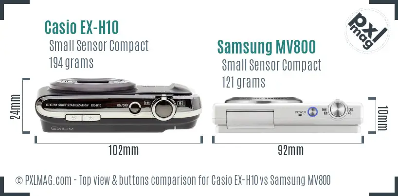 Casio EX-H10 vs Samsung MV800 top view buttons comparison