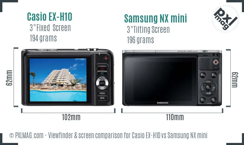 Casio EX-H10 vs Samsung NX mini Screen and Viewfinder comparison