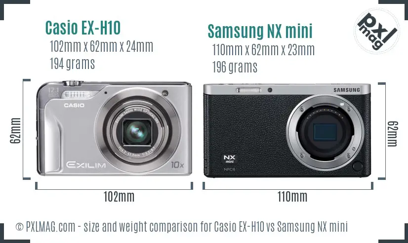 Casio EX-H10 vs Samsung NX mini size comparison