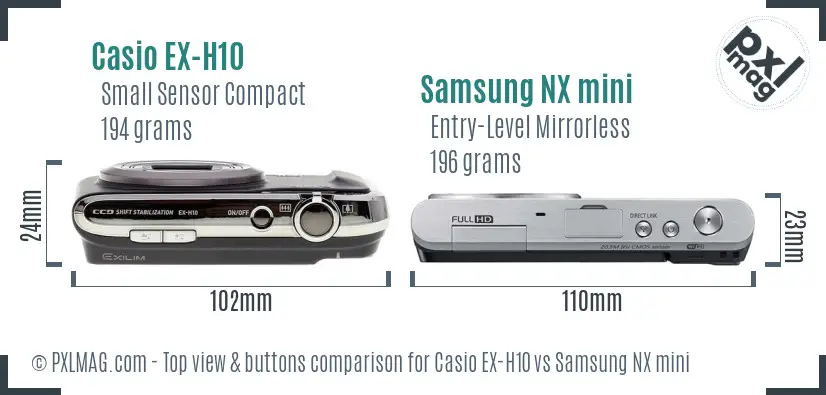 Casio EX-H10 vs Samsung NX mini top view buttons comparison