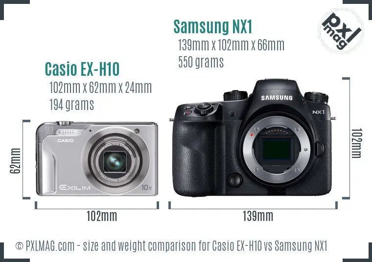 Casio EX-H10 vs Samsung NX1 size comparison