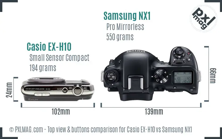 Casio EX-H10 vs Samsung NX1 top view buttons comparison