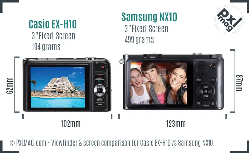 Casio EX-H10 vs Samsung NX10 Screen and Viewfinder comparison