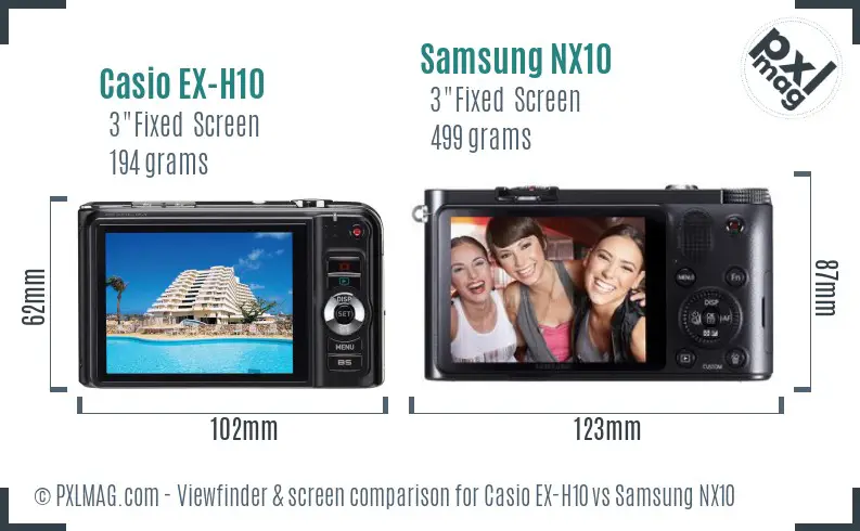 Casio EX-H10 vs Samsung NX10 Screen and Viewfinder comparison Casio EX-H10 vs Samsung NX10 Screen and Viewfinder comparison