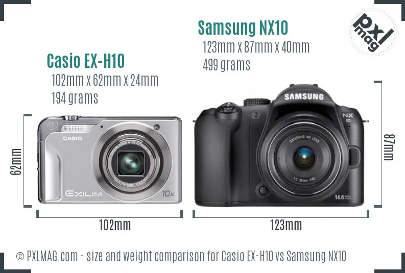 Casio EX-H10 vs Samsung NX10 size comparison