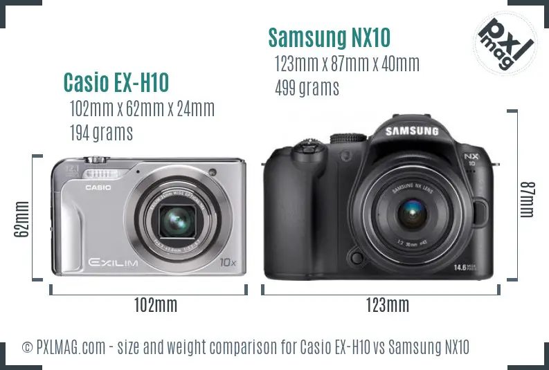 Casio EX-H10 vs Samsung NX10 size comparison Casio EX-H10 vs Samsung NX10 size comparison