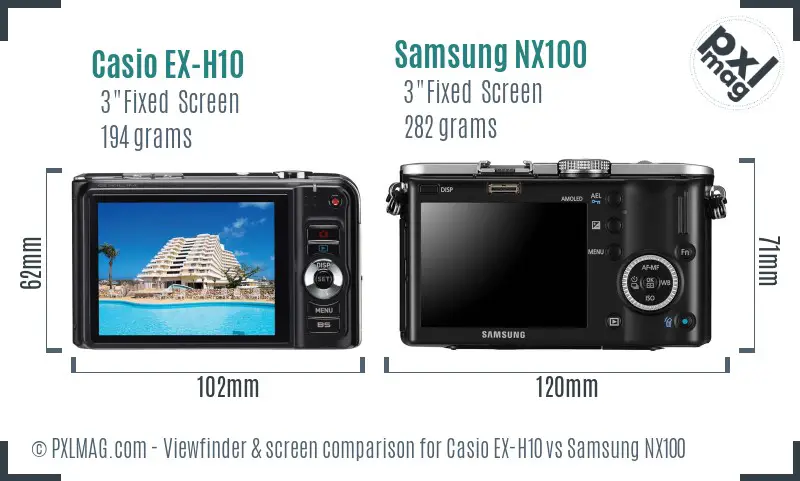 Casio EX-H10 vs Samsung NX100 Screen and Viewfinder comparison