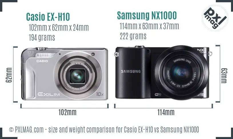 Casio EX-H10 vs Samsung NX1000 size comparison Casio EX-H10 vs Samsung NX1000 size comparison