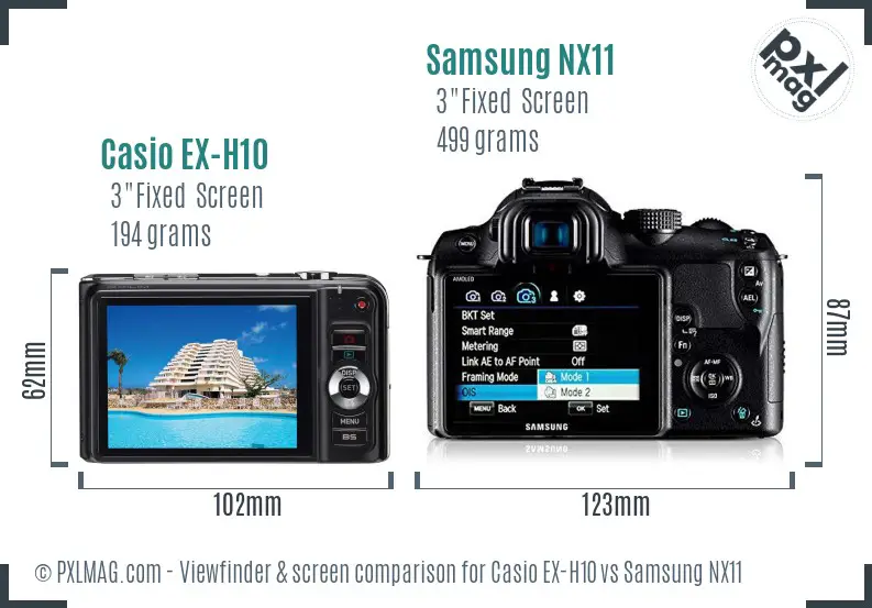 Casio EX-H10 vs Samsung NX11 Screen and Viewfinder comparison Casio EX-H10 vs Samsung NX11 Screen and Viewfinder comparison