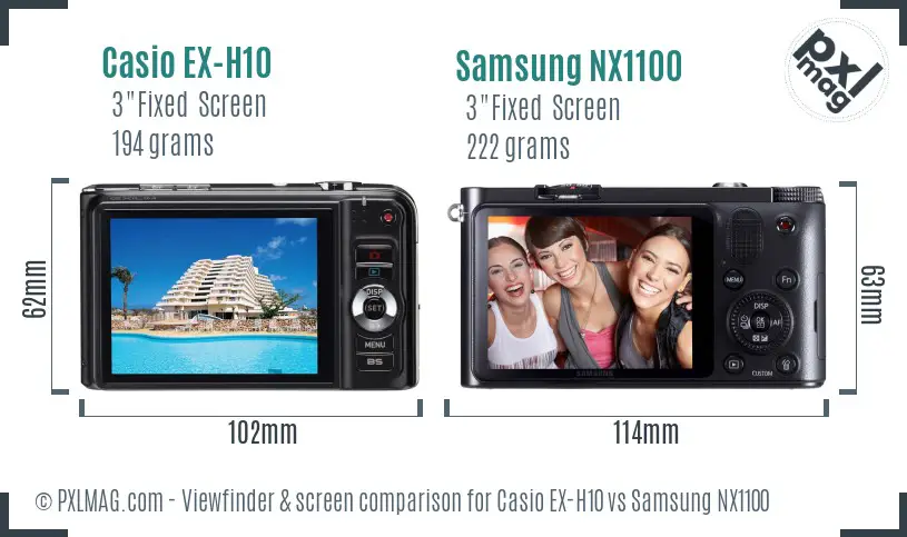 Casio EX-H10 vs Samsung NX1100 Screen and Viewfinder comparison Casio EX-H10 vs Samsung NX1100 Screen and Viewfinder comparison