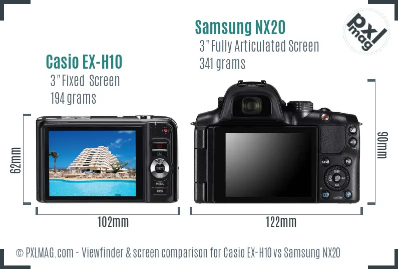 Casio EX-H10 vs Samsung NX20 Screen and Viewfinder comparison