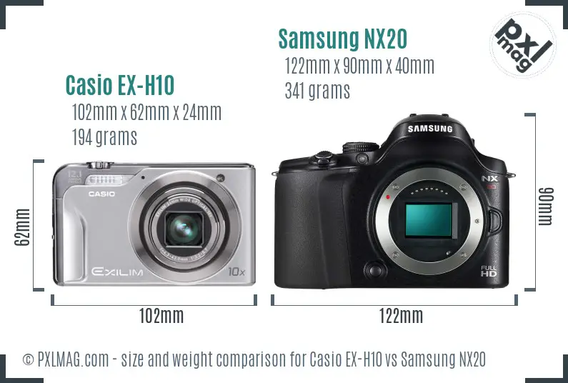 Casio EX-H10 vs Samsung NX20 size comparison