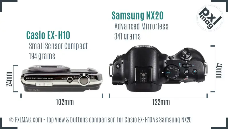 Casio EX-H10 vs Samsung NX20 top view buttons comparison