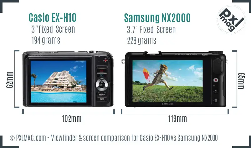 Casio EX-H10 vs Samsung NX2000 Screen and Viewfinder comparison