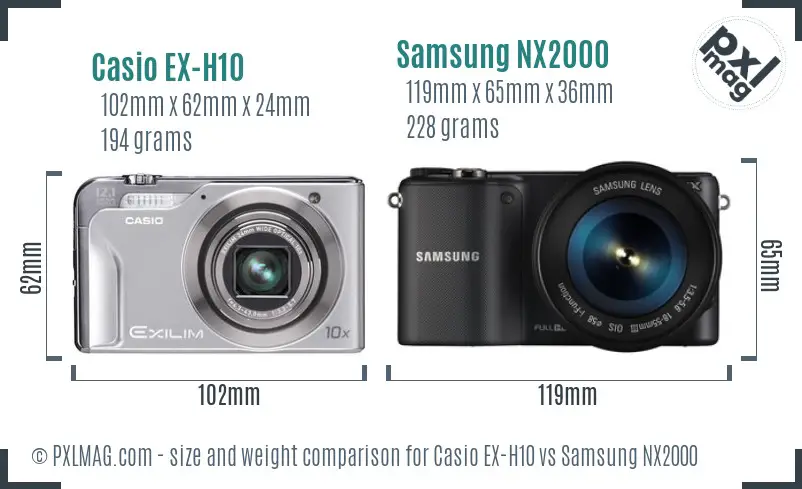 Casio EX-H10 vs Samsung NX2000 size comparison
