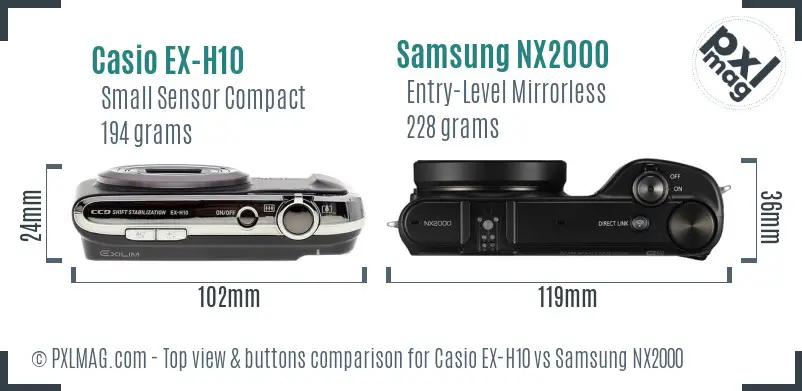Casio EX-H10 vs Samsung NX2000 top view buttons comparison