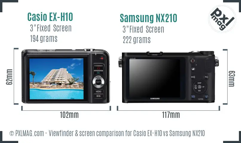 Casio EX-H10 vs Samsung NX210 Screen and Viewfinder comparison