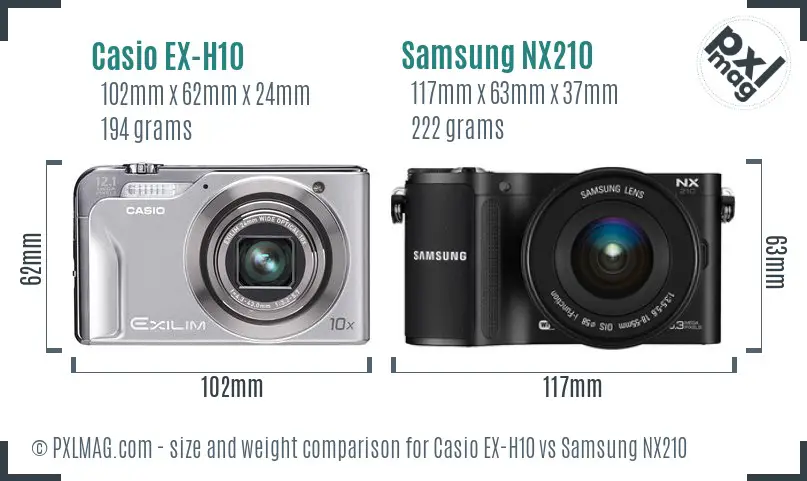 Casio EX-H10 vs Samsung NX210 size comparison Casio EX-H10 vs Samsung NX210 size comparison