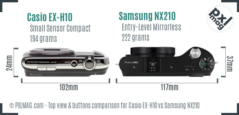 Casio EX-H10 vs Samsung NX210 top view buttons comparison