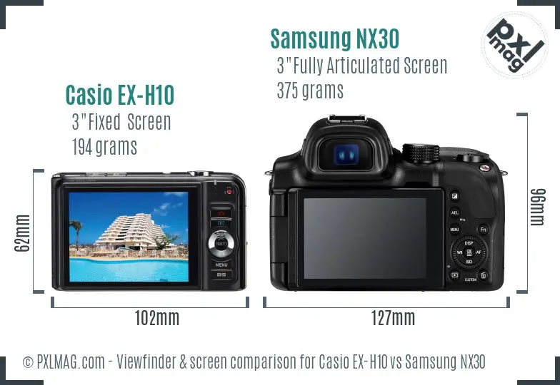 Casio EX-H10 vs Samsung NX30 Screen and Viewfinder comparison