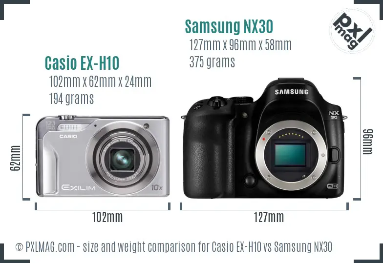 Casio EX-H10 vs Samsung NX30 size comparison