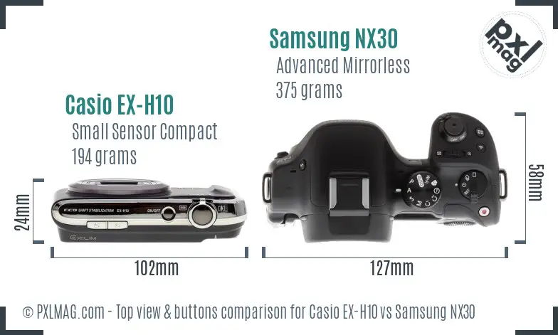 Casio EX-H10 vs Samsung NX30 top view buttons comparison