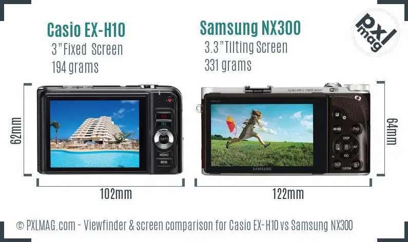 Casio EX-H10 vs Samsung NX300 Screen and Viewfinder comparison