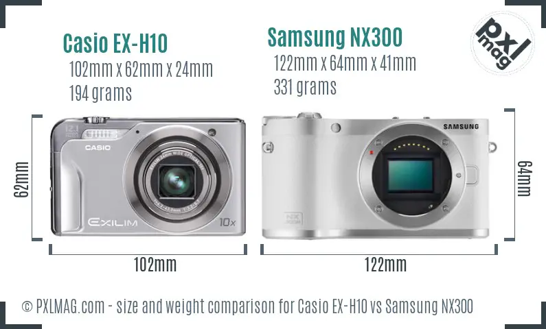 Casio EX-H10 vs Samsung NX300 size comparison