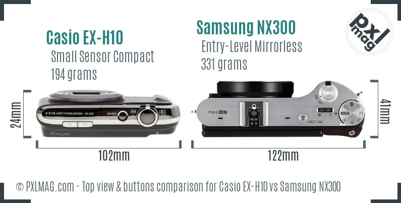 Casio EX-H10 vs Samsung NX300 top view buttons comparison