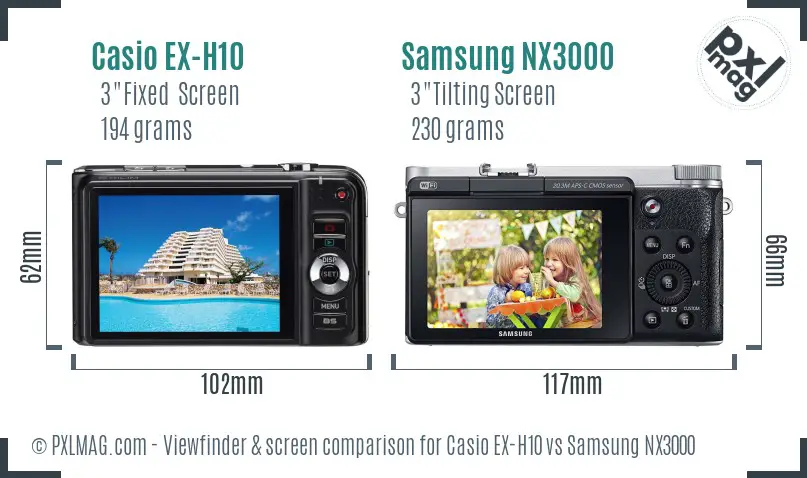 Casio EX-H10 vs Samsung NX3000 Screen and Viewfinder comparison