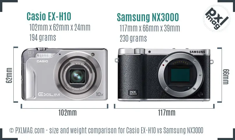 Casio EX-H10 vs Samsung NX3000 size comparison