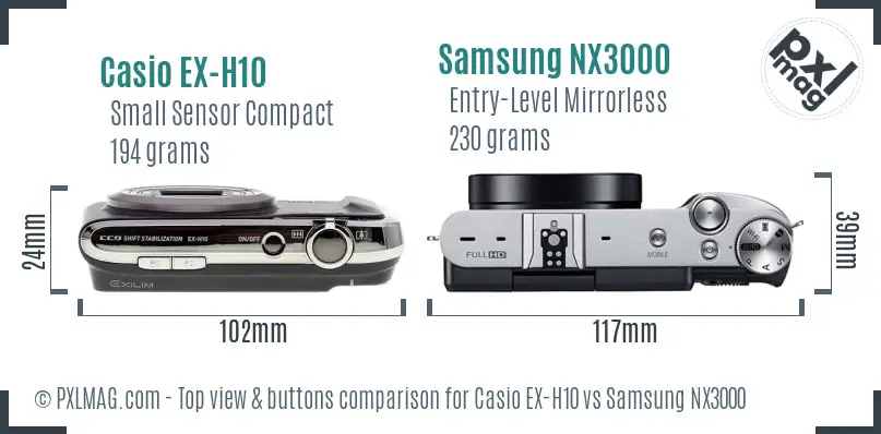 Casio EX-H10 vs Samsung NX3000 top view buttons comparison