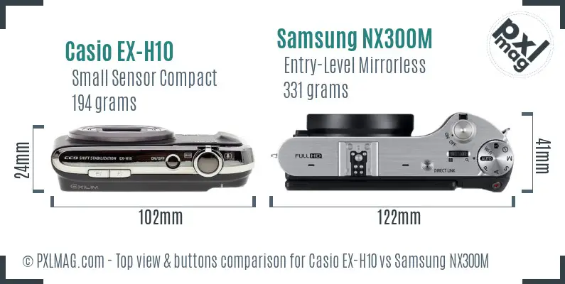 Casio EX-H10 vs Samsung NX300M top view buttons comparison