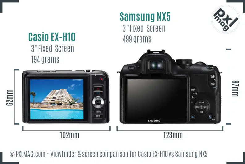 Casio EX-H10 vs Samsung NX5 Screen and Viewfinder comparison