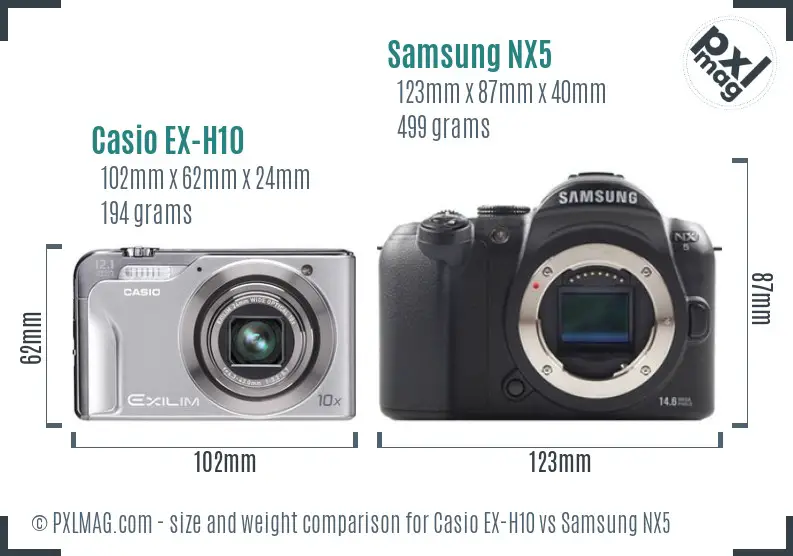 Casio EX-H10 vs Samsung NX5 size comparison