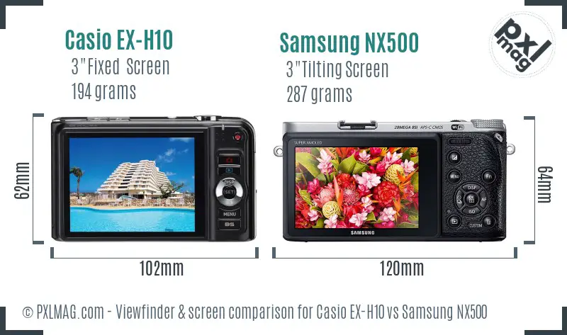 Casio EX-H10 vs Samsung NX500 Screen and Viewfinder comparison