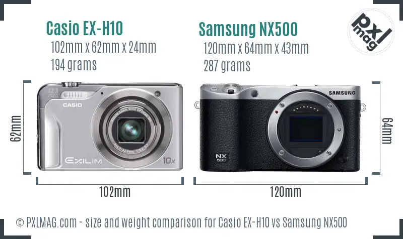 Casio EX-H10 vs Samsung NX500 size comparison