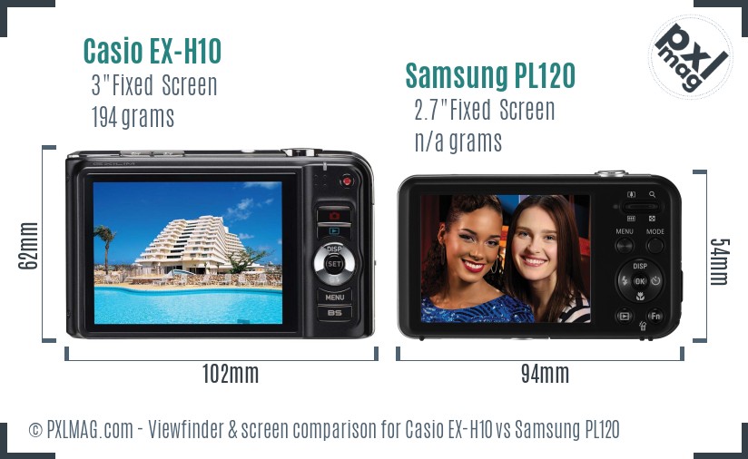 Casio EX-H10 vs Samsung PL120 Screen and Viewfinder comparison