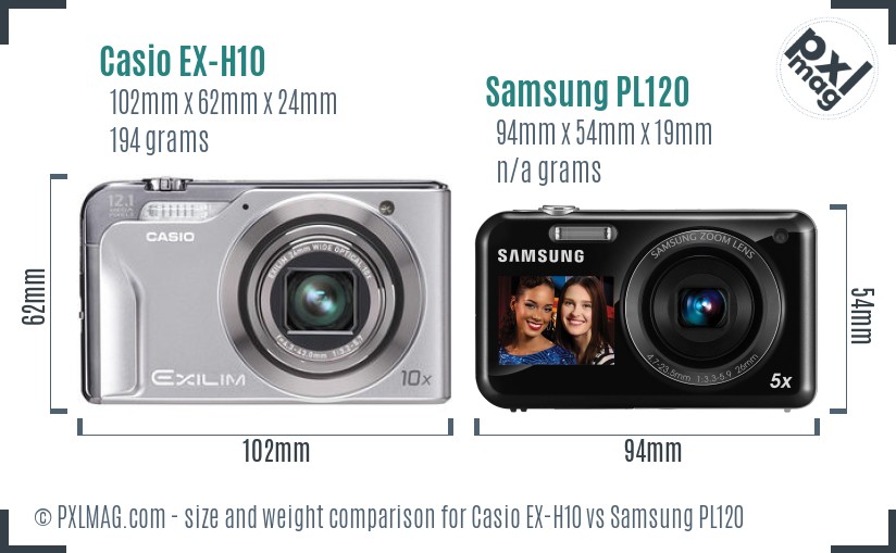 Casio EX-H10 vs Samsung PL120 size comparison