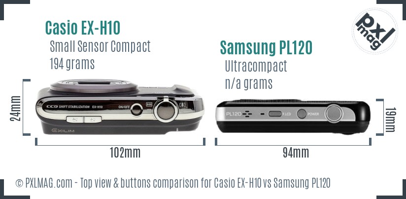 Casio EX-H10 vs Samsung PL120 top view buttons comparison