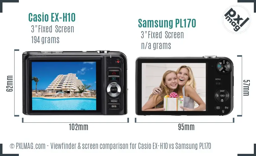 Casio EX-H10 vs Samsung PL170 Screen and Viewfinder comparison