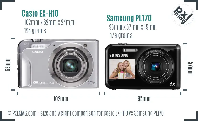 Casio EX-H10 vs Samsung PL170 size comparison