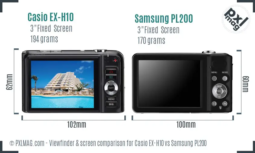 Casio EX-H10 vs Samsung PL200 Screen and Viewfinder comparison