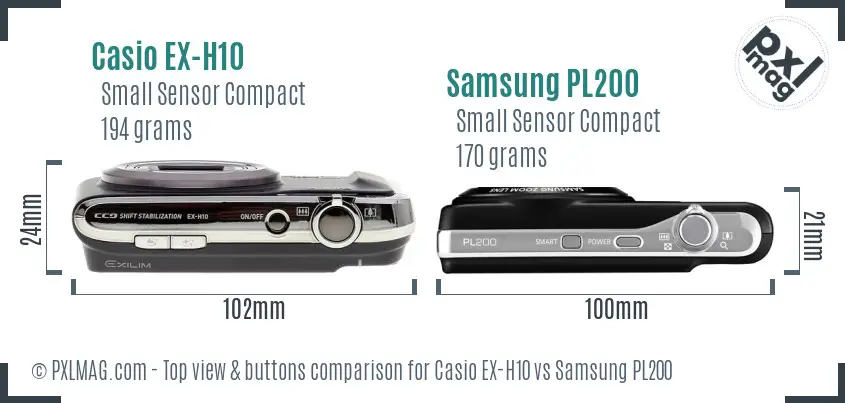 Casio EX-H10 vs Samsung PL200 top view buttons comparison