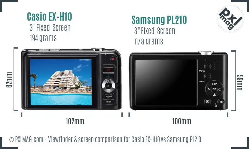 Casio EX-H10 vs Samsung PL210 Screen and Viewfinder comparison