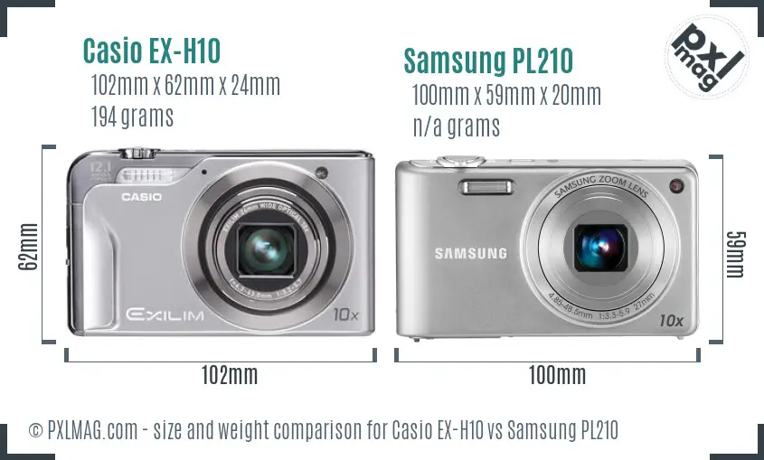 Casio EX-H10 vs Samsung PL210 size comparison