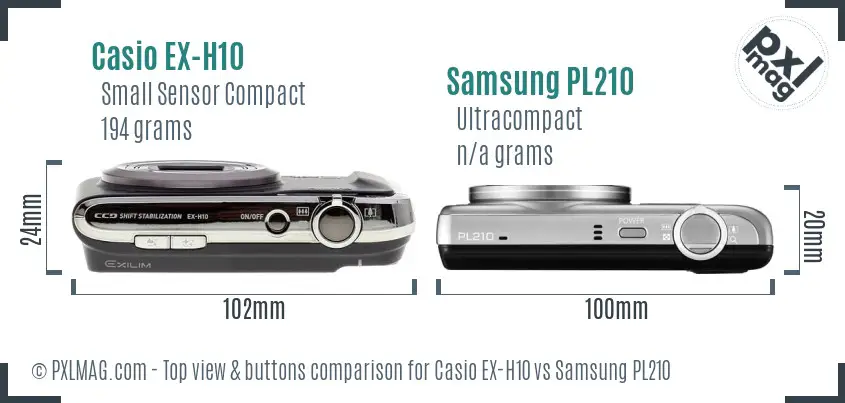 Casio EX-H10 vs Samsung PL210 top view buttons comparison