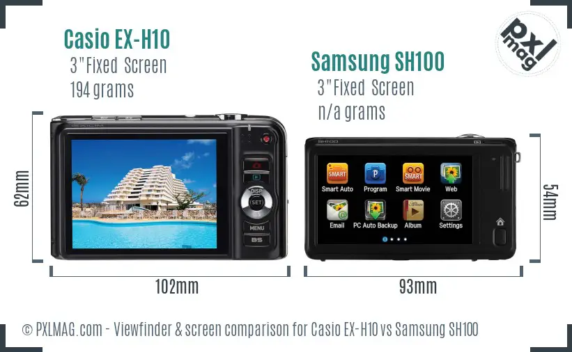 Casio EX-H10 vs Samsung SH100 Screen and Viewfinder comparison