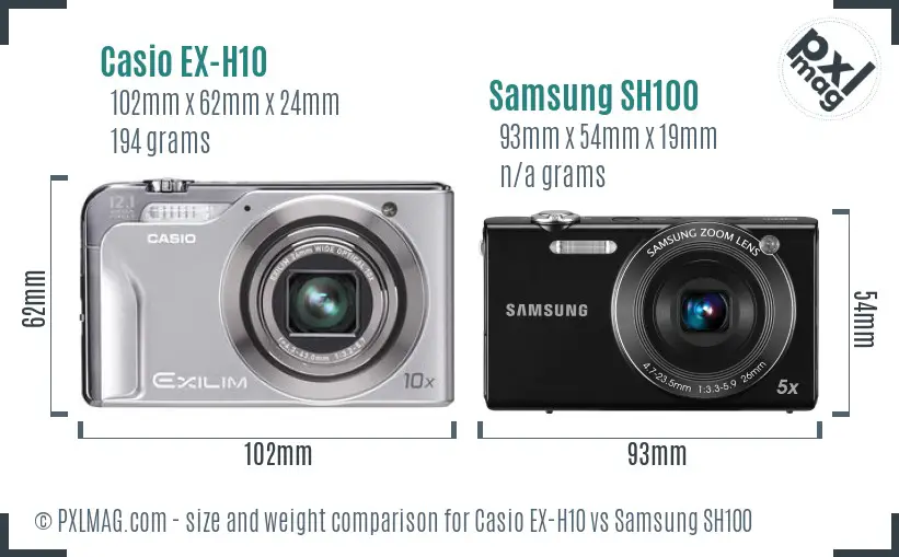 Casio EX-H10 vs Samsung SH100 size comparison